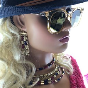Oscar DeLa Renta Clear Yellow Frame Slim Gold Arm Blue Tint